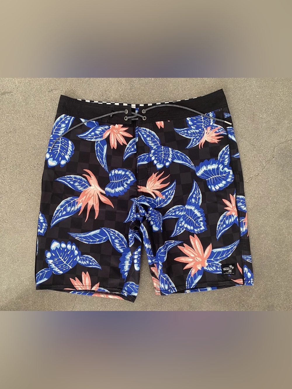 Vans Men’s Black Boardshorts with Blue & Coral Floral Print